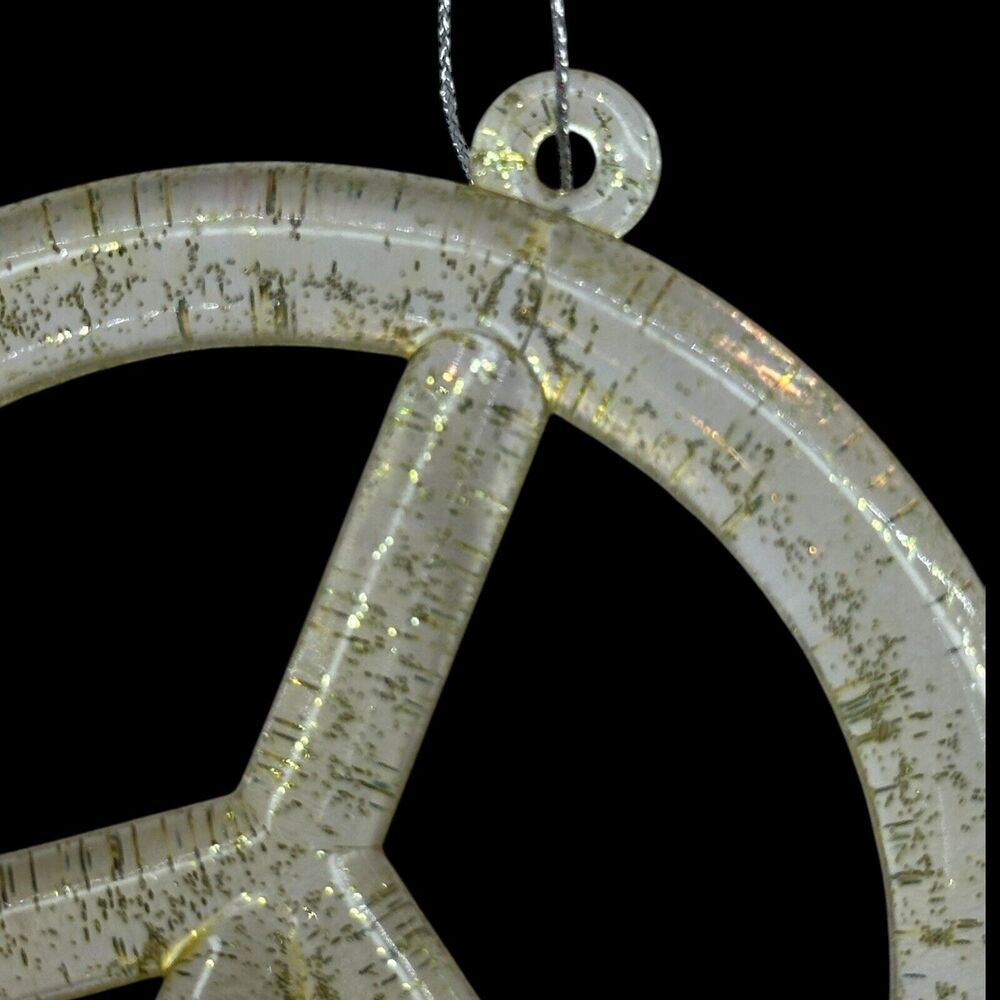 Gold Glitter Resin Peace Sign Symbol Christmas Ornament Retro Flower Power 3.5" - Picture 4 of 4